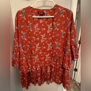 Rock & Roll Denim Floral Kimono Cardigan Small NWT